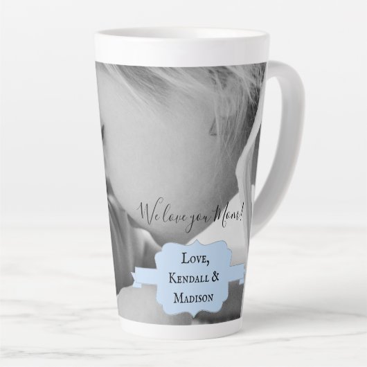 Blue Minimalist Photo Moederdag Latte Mok (Rechterhoek)