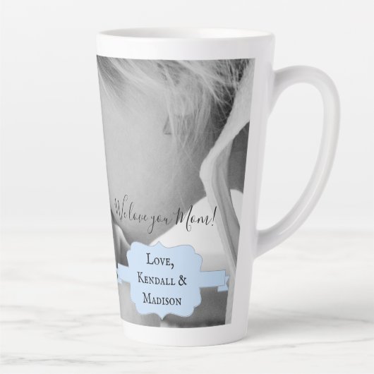 Blue Minimalist Photo Moederdag Latte Mok (Rechts)