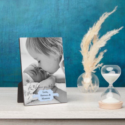 Blue Minimalist Photo Moederdag Plaque Fotoplaat (Zijkant)