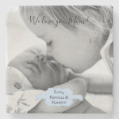 Blue Minimalist Photo Moederdag Stone Onderzetter (Voorkant)