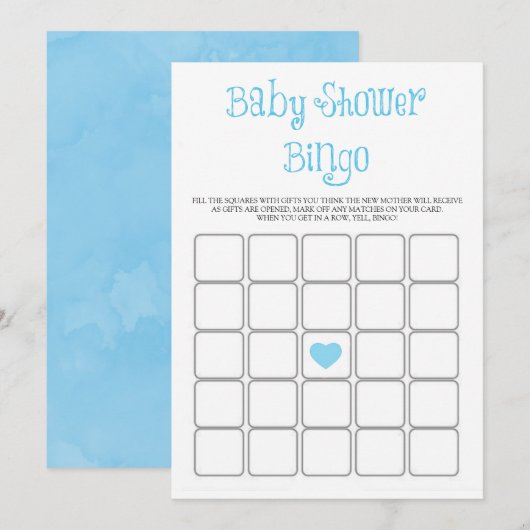 Blue Minimalist Typography Baby shower Bingo Kaart (Voorkant / Achterkant)