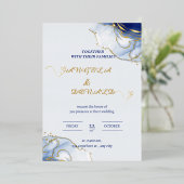 Blue Minimalist waterverf bruiloft Folie Uitnodiging (Staand Voorkant)