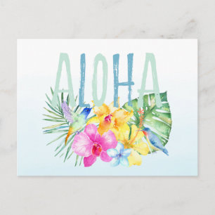 Blue Mint Aloha Bloemen Tropische Waterverf Briefkaart