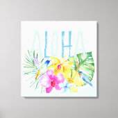 Blue Mint Aloha Bloemen Tropische Waterverf Canvas Afdruk (Voorkant)