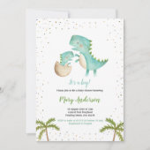 Blue Mint Boy Dinosaur Baby shower Uitnodiging (Voorkant)