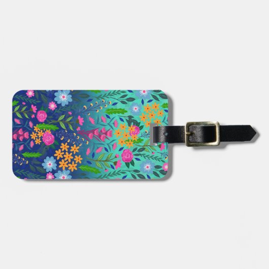 Blue Mint Gradient Garden Flowers ontwerp Bagagelabel (Voorkant horizontaal)