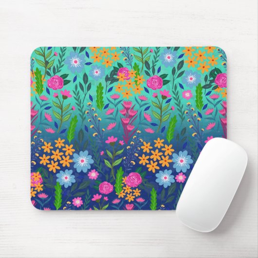 Blue Mint Gradient Garden Flowers ontwerp Muismat (Met muis)