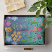 Blue Mint Gradient Garden Flowers  ontwerp Tissuepapier (Geschenk)