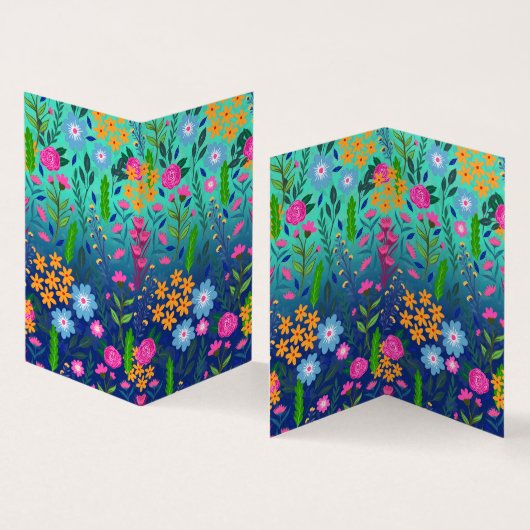 Blue Mint Gradient Garden Flowers ontwerp Visitekaartjes (Binnen en buitenkant)
