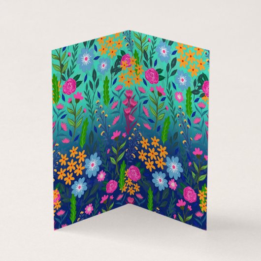 Blue Mint Gradient Garden Flowers ontwerp Visitekaartjes (Binnen)