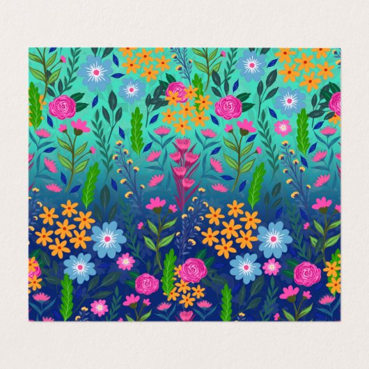 Blue Mint Gradient Garden Flowers ontwerp Visitekaartjes (Binnenkant ongevouwen)