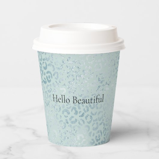 Blue Mint Leopard Print Glitter Papieren Bekers (Voorkant)