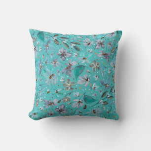 Blue Mint Magic Waterverf Boho Floral Kussen