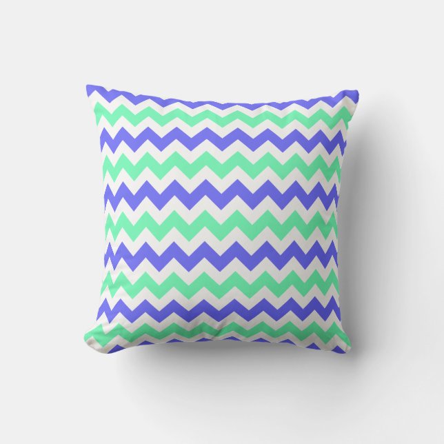 Blue Mint White Chevron Pattern Kussen (Voorkant)