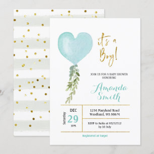 Blue Miny Balloon garçon baby shower invitation