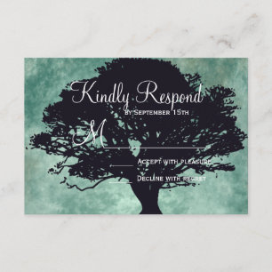 Blue Mist Oak Tree Silhouette Weddenschap RSVP-kaa RSVP Kaartje