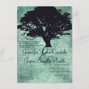 Blue Mist Oak Tree Silhouette Wedding Invitations Kaart