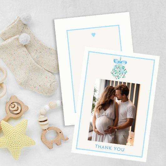 Blue Mistletoe Baby shower bedankkaart