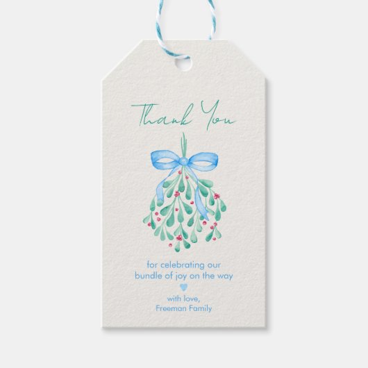 Blue Mistletoe Baby shower Bedankt Labels Cadeaulabel (Voorkant)