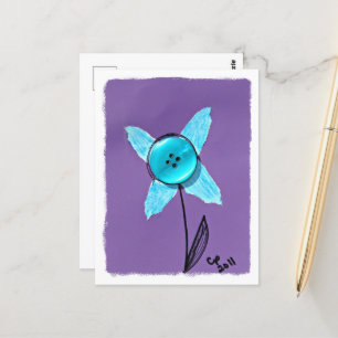 Blue Mixed Media Flower op Paarse Briefkaart