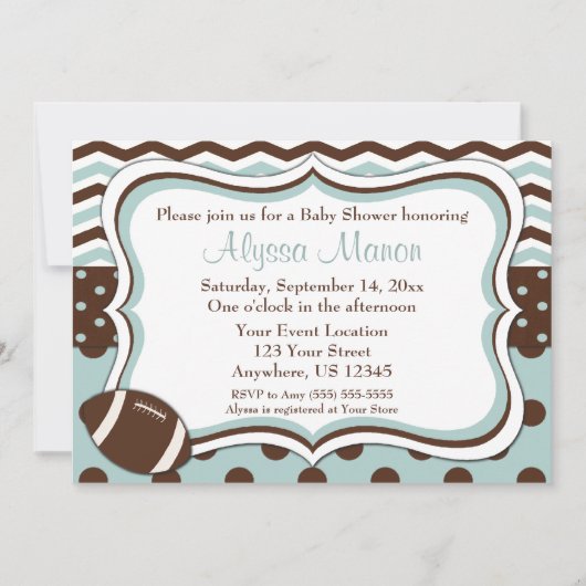 Blue Mod Football Baby shower Invitation Kaart (Voorkant)