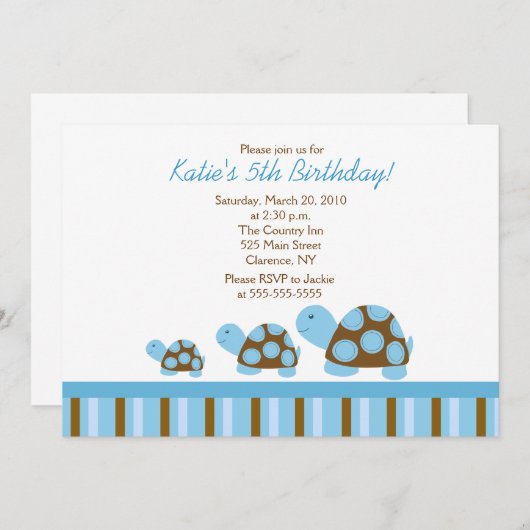 Blue Mod Turtles 5x7 Anniversaire Invitation (Devant / Derrière)