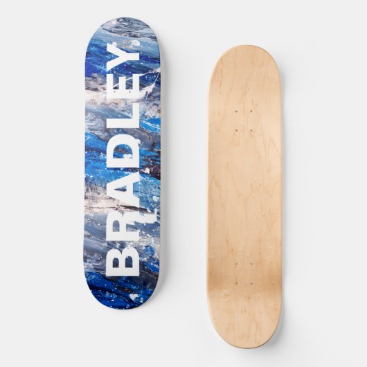 Blue Modern Abstract Aangepaste Aangepaste Naam Skateboard (Voorkant)