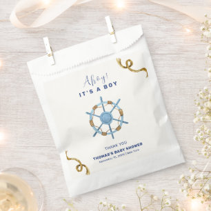 Blue Modern Ahoy Nautical Boy Baby shower Bedankzakje