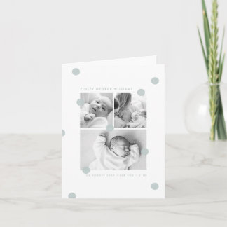 Blue Modern Baby Photo Collage Announcement Card Aankondiging