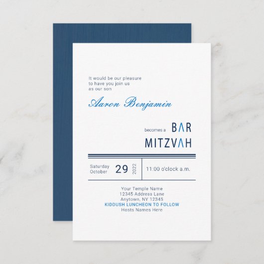 Blue Modern Bar Mitzvah Kaart (Voorkant / Achterkant)