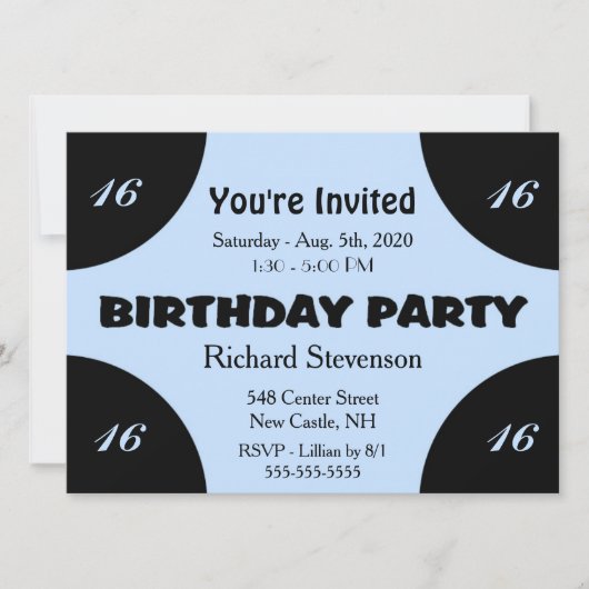 Blue Modern Birthday Invitation Kaart (Voorkant)