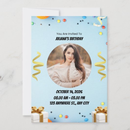 Blue Modern Birthday Party Invitation (Devant)