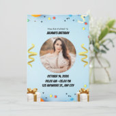 Blue Modern Birthday Party Invitation (Debout devant)