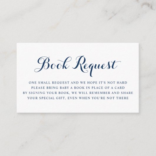 Blue Modern Calligraphy Baby shower Book Request Informatiekaartje (Voorkant)