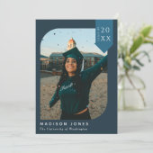 Blue Modern Chic Photo Graduation Party Invitation (Debout devant)