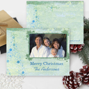 Blue Modern Christmas Tree Family Photo Carte post