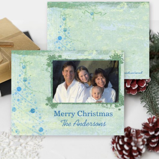 Blue Modern Christmas Tree Family Photo Carte post