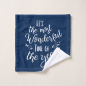 Blue Modern Christmas Typography Personalized (Gant de toilette)