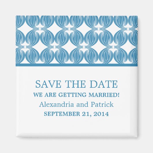 Blue Modern Deco Save the Date Magnet Magneet (Voorkant)