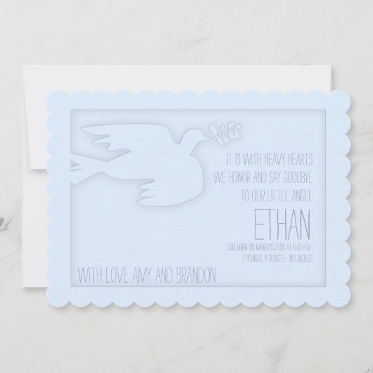 Blue Modern Dove Baby Custom Viering van het Leven Kaart (Voorkant)