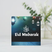 Blue Modern Eid Mubarak met Lantern Kaart (Staand voorkant)
