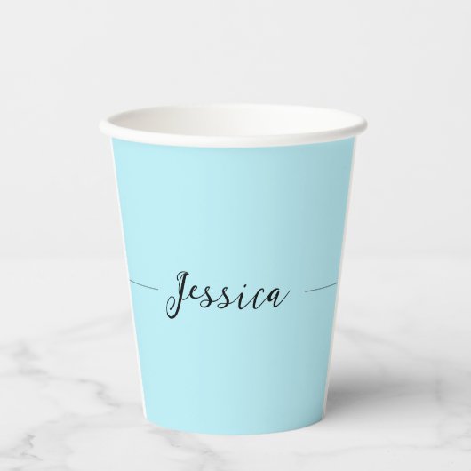 Blue Modern Elegant Plain Simple Professional Name Papieren Bekers (Voorkant)