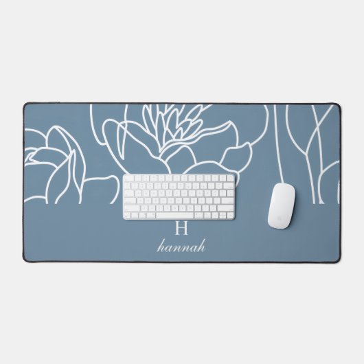 Blue Modern Elegant Wildflower Monogram Name Bureaumat (Keyboard & Muis)