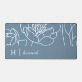 Blue Modern Elegant Wildflower Monogram Name Bureaumat (Voorkant)