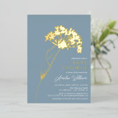 Blue Modern Floral Baby shower Folie Uitnodiging (Staand Voorkant)