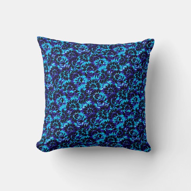 Blue Modern Floral Flourish Pattern Kussen (Voorkant)