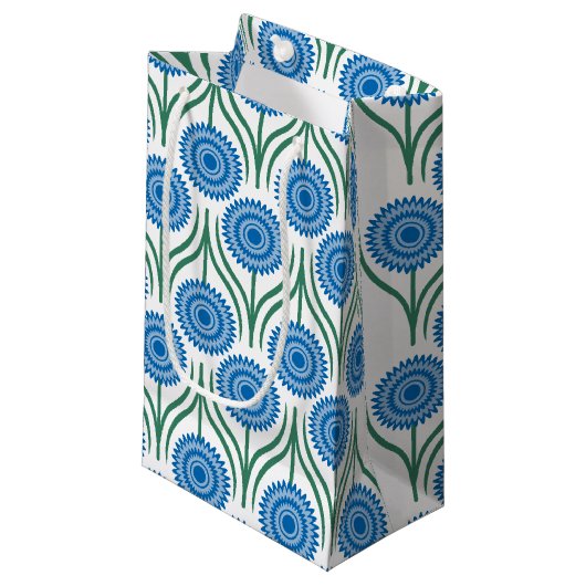 Blue Modern Floral Pattern-White Klein Cadeauzakje (Voorkant Gekanteld)