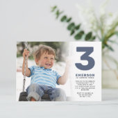 Blue Modern Foto Birthday Party Kaart (Staand voorkant)