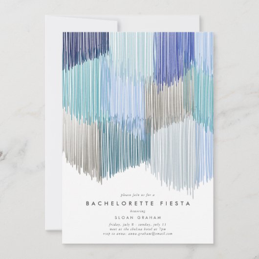 Blue Modern Fringe Bachelorette Party Invitation (Devant)
