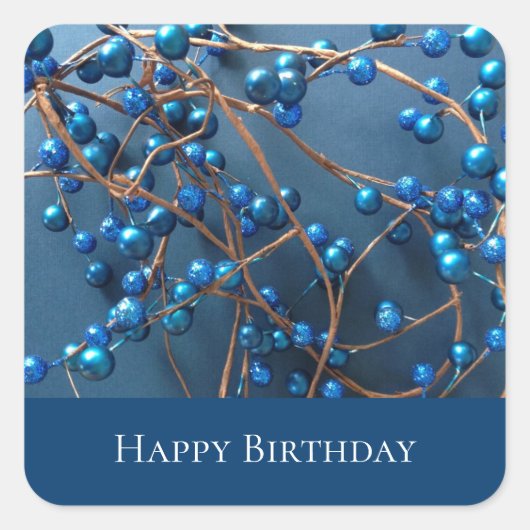 Blue Modern Happy Birthday Trendy Berries Vierkante Sticker (Voorkant)